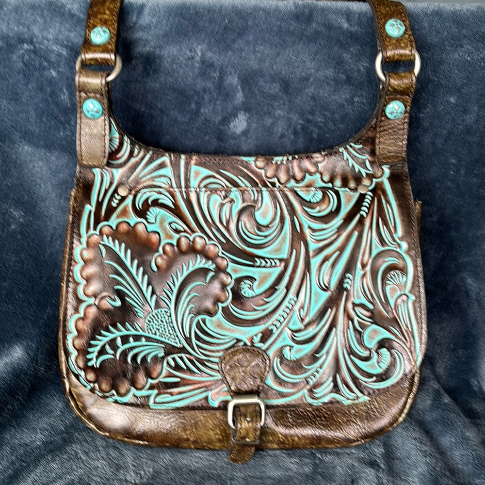 Patricia Nash London Saddle Bag. Tooled Turquoise.